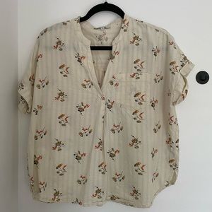 Madewell Cream Floral Short-Sleeve Blouse
